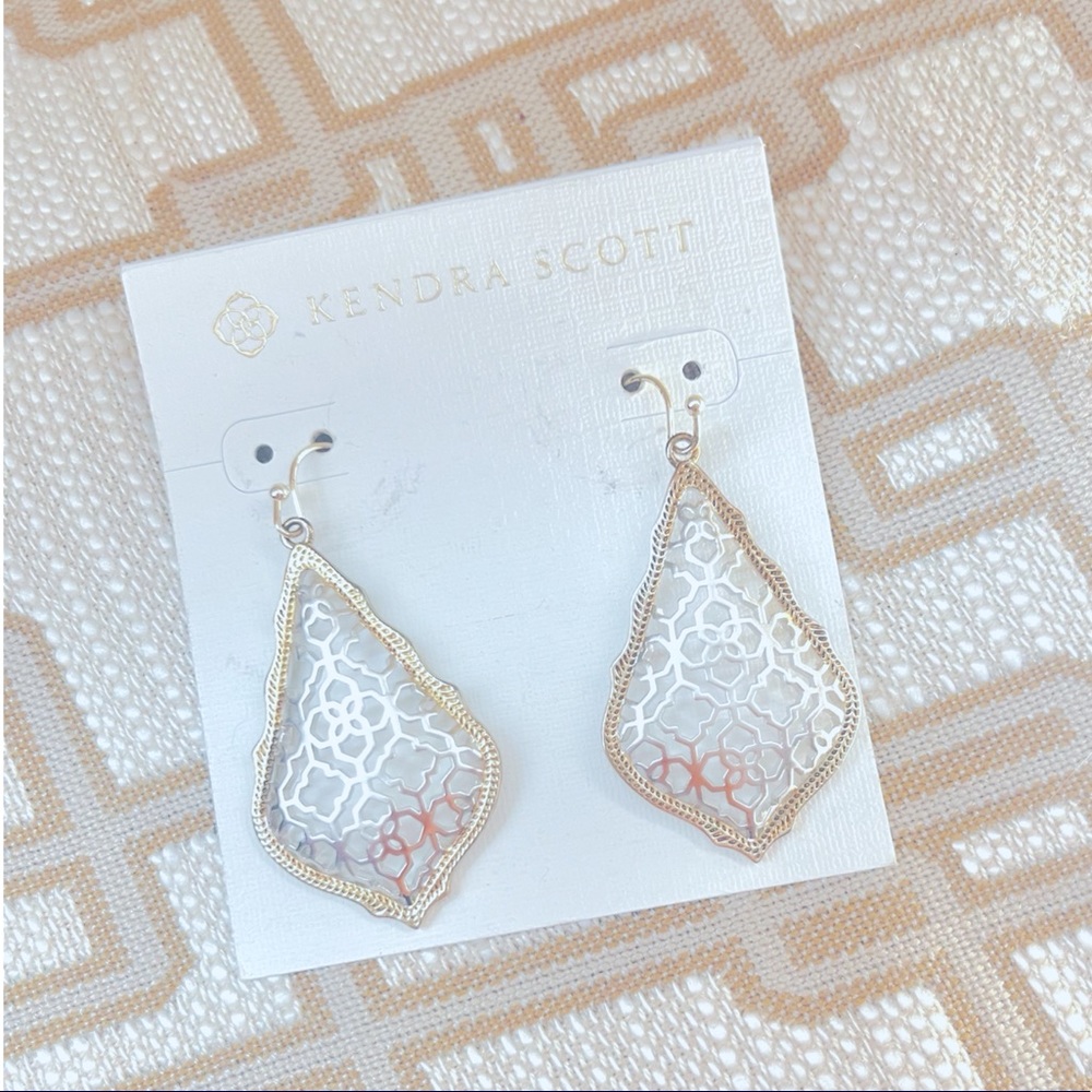 Kendra Scott;  Addie Gold Drop Earrings in Silver Filigree Mix